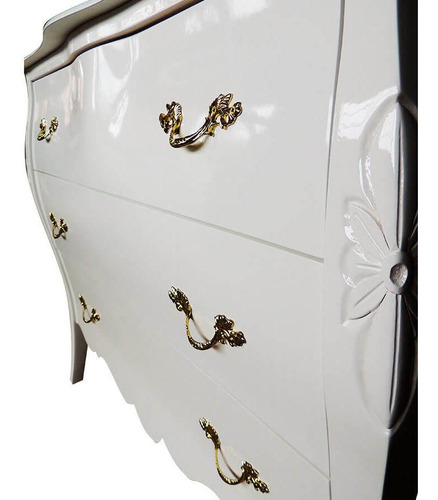 Cômoda Bombê Luiz Xv 3 Gavetas Entalhada Branco Brilho
