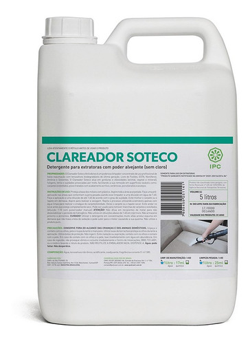 Clareador Detergente Soteco P/ Extratora 5litros Ipc Sbn0038