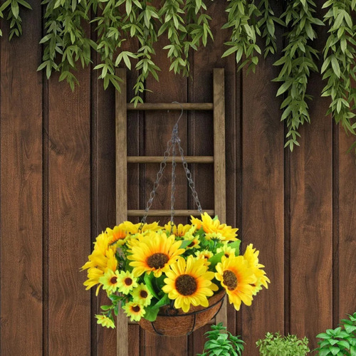 Maceta Colgante Con Flores Artificiales En Cesta