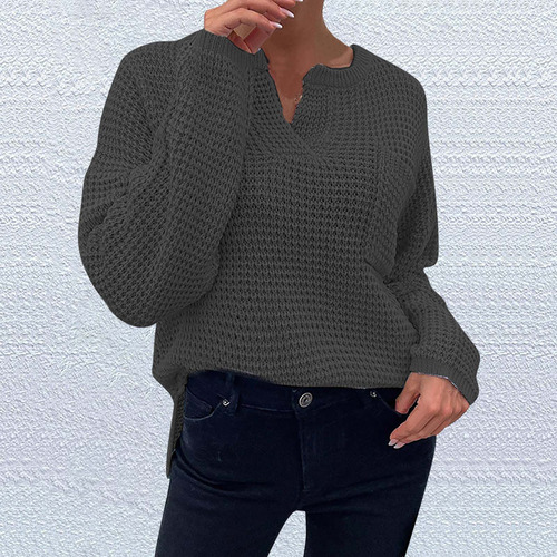 Suéter De Moda Para Mujer Con Cuello En V Y Manga Larga Con
