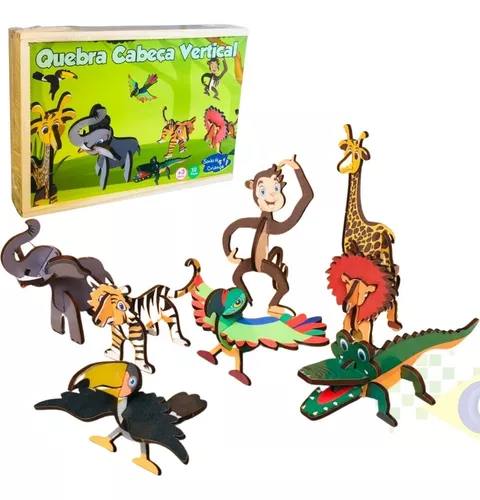 Jogo Quebra Cabeça De Animais 3d Pedagógico Criativo Madeira