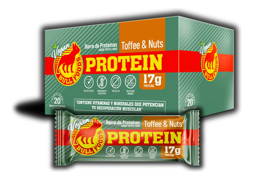 Barritas De Proteína Vegana Bull Foods 20u Toffee & Nuts 50g