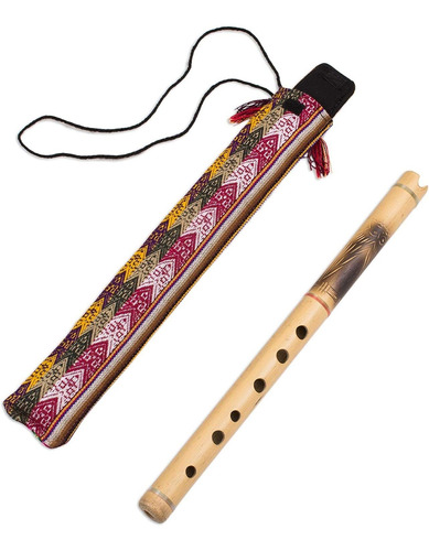 Flauta Quena Andina De Bambú Con Búho Y Estuche Texti...