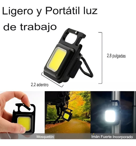 Linterna Led Cob Llavero Gancho Portátil Recargable Potente