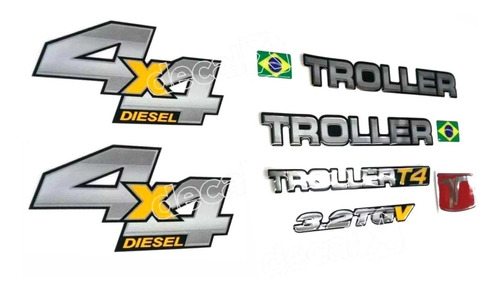 Kit Adesivos Emblema Troller T4 3.2 Tgv 4x4 Diesel 2013 Completo Carro Amarelo 3.2tgv Trl13