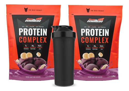 Combo - 2x Whey Protein Complex 1.800g Cada - New Millen Sabor Açaí Com Banana