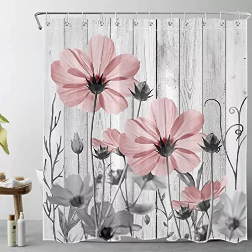 1 cortina de ducha impermeable con estampado de flores vintage y