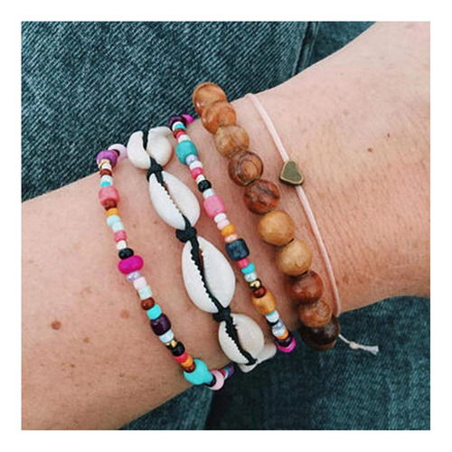 Paquete De 4 Pulseras De Concha Ajustables, Juego De Cuentas