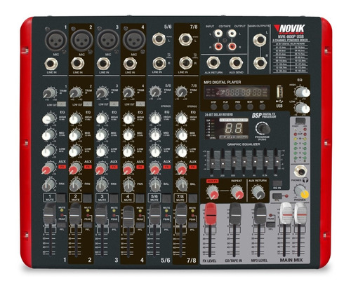 Consola Mixer Potenciada Novik Nvk 800p Bluetootht 8ch 1200w