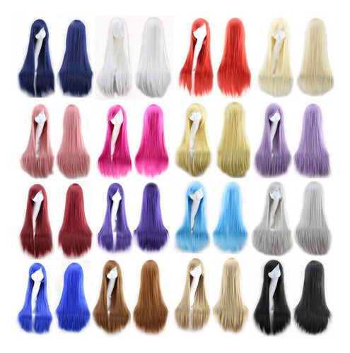 ** Pelucas Larga Y Liso Cabello Cosplay Con Flequillo
