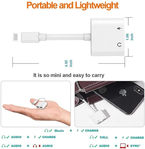 Imagen 6 de 10 de Splitter - Compatible iPhone Dual Llamadas Carga