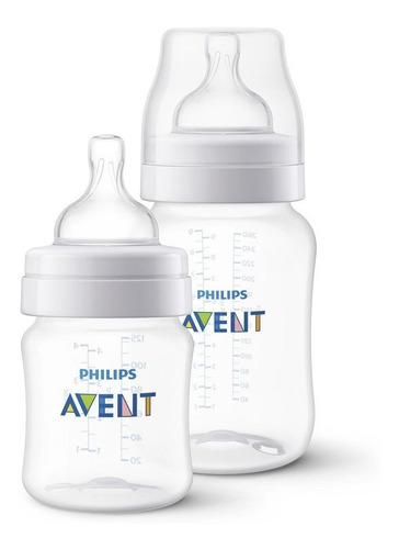 Imagem 2 de 8 de Kit Mamadeiras Anti-colic 125 E 260ml Transparente