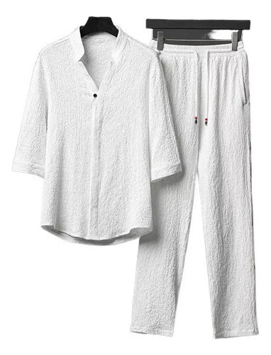 Conjunto De Camisa Y Pantalones De Lino De 2 Piezas Para Hom