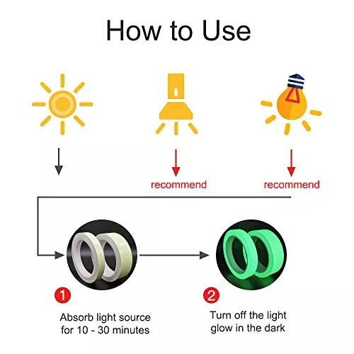Cinta que brilla en la oscuridad, 33 pies x 0.5 pulgadas, cinta impermeable  que brilla en la oscuridad, cinta luminosa, cinta fluorescente, cinta