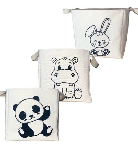 Pack X3u Cesto Canasto Organizador De Juguetes Con Manijas Opciones De Estampados