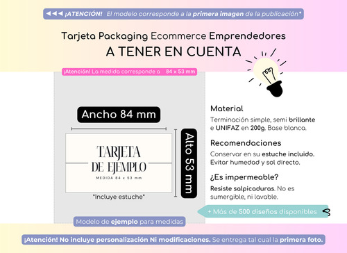 Tarjetas Packaging Emprendedores Tag Negocio Local N27 X10