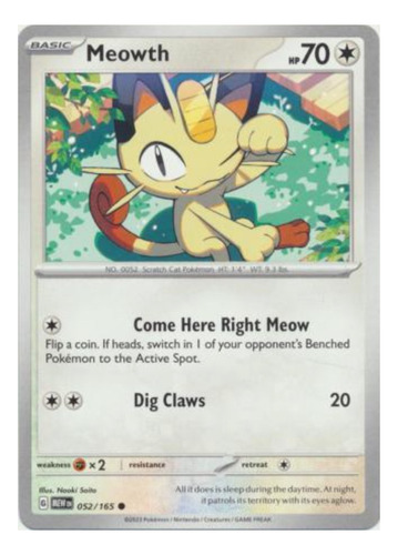 Tarjeta Pokemon Meowth 052/165 C S&v 151