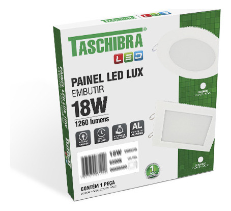 Painel Led Taschibra 18w Redondo Embutir Autovolt Branco