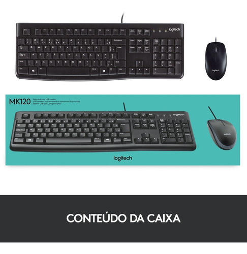 Combo Teclado E Mouse Com Fio Usb Mk120 Preto Logitech