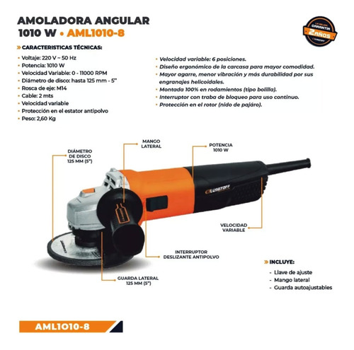 Imagen 2 de 5 de Amoladora Angular Lüsqtoff Aml1010-8 De 1010 w 220 v