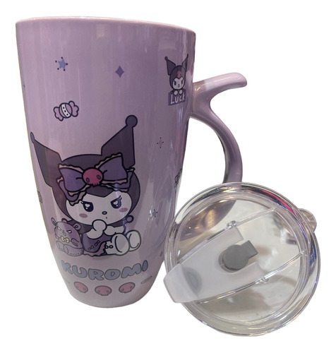 Taza Ceramaica Kuromi Con Tapa 100% Nueva Cal 650ml