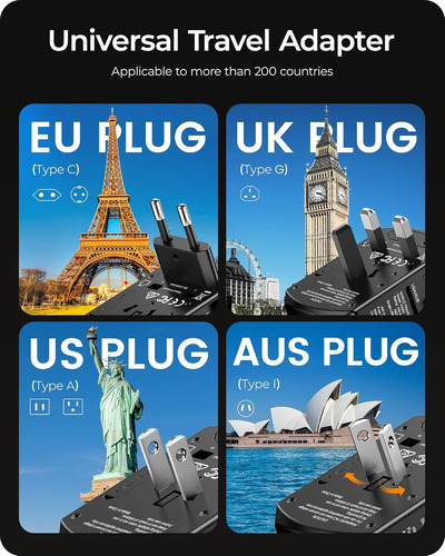 Adaptador De Corriente Universal 2 Usb C/a Para Viaje