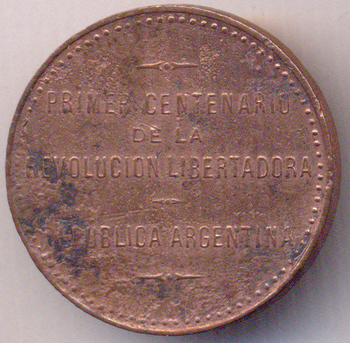 Medalla Patriótica 1° Centenario Revolución Libertadora 1910 (Usado)