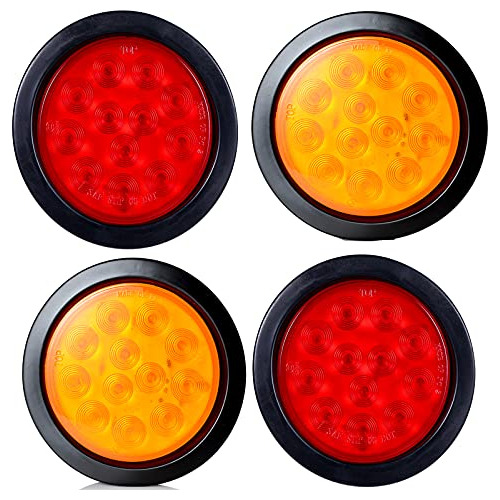 Juego De 2 Luces Traseras Redondas De 4  Led, 2 Rojas +...