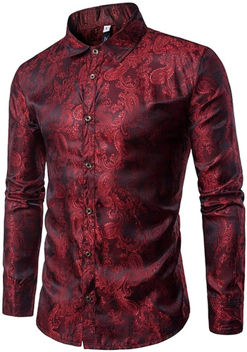 Camisa Paisley Para Hombre, Camisa De Vestir De Manga Larga