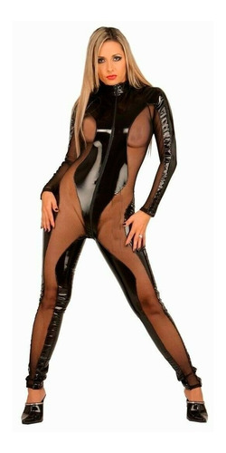 Catsuit Body De Vinilo Con Trasparencia Engomado Mujer 