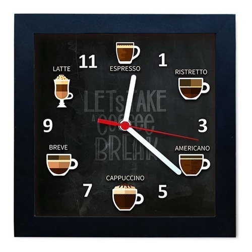 Relógio De Parede Decorativo Caixa Alta Tema Cafés - Qw019