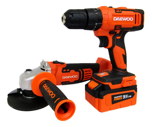 Kit Amoladora Ytaladro Litio Daewoo Daag2000li + Dacd2000li Color Naranja