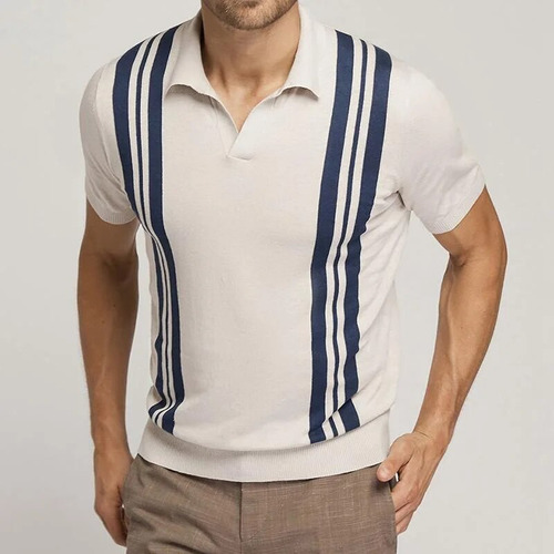 Camisa Deportiva De Punto De Manga Corta Para Hombre, Rayas