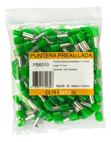 Puntera Tubular Tiff Brinna Terminal Aislado 6mm X100