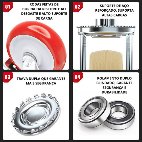 Kit 4 Rodízios Para Andaime Giratórios Com Trava Dupla Freio Industrial Rodinha Eixo De Aço Capacidade 800kg Tamanho 6x2 Roda 6 Polegadas Borracha Pvc