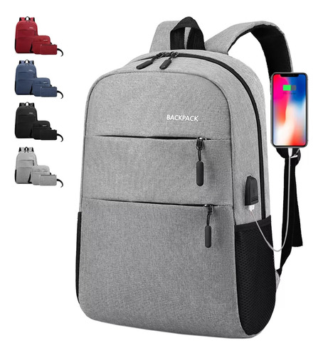 Mochila Para Laptop Backpack Impermeable Multicompartimientos Con Puerto Usb Set De 3 Piezas Liviana Resistente Elegante Comodo Para Oficina O Escuela