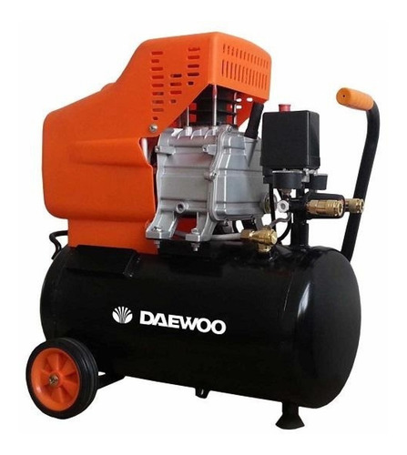 Imagen 2 de 4 de Compresor de aire eléctrico portátil Daewoo DAC24D monofásico 24L 2hp 220V 50Hz negro/naranja