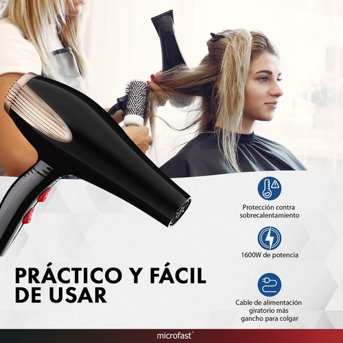 Imagen 4 de 7 de Secador Pelo Cabello Profesional 1600w 2 Velocidades 220v