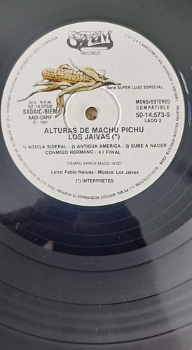 Los Jaivas Alturas De Machu Pichu Pablo Neruda Vinilo Exc Edición Limitada (Usado)