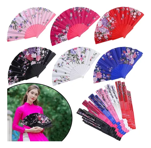 60 Abanicos De Mano Tela Plástico Flor Recuerdo Boda Fiesta | Envío gratis