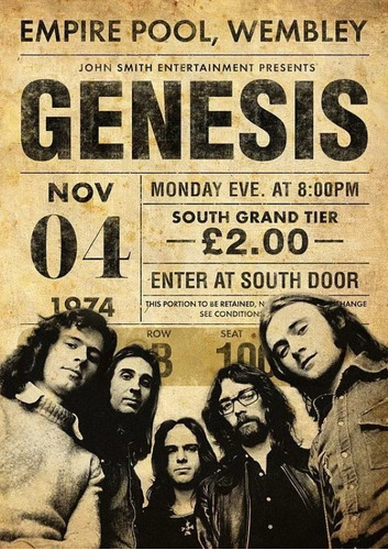 Poster Vintage Genesis 1974 Cartaz 30x42cm Plastificado