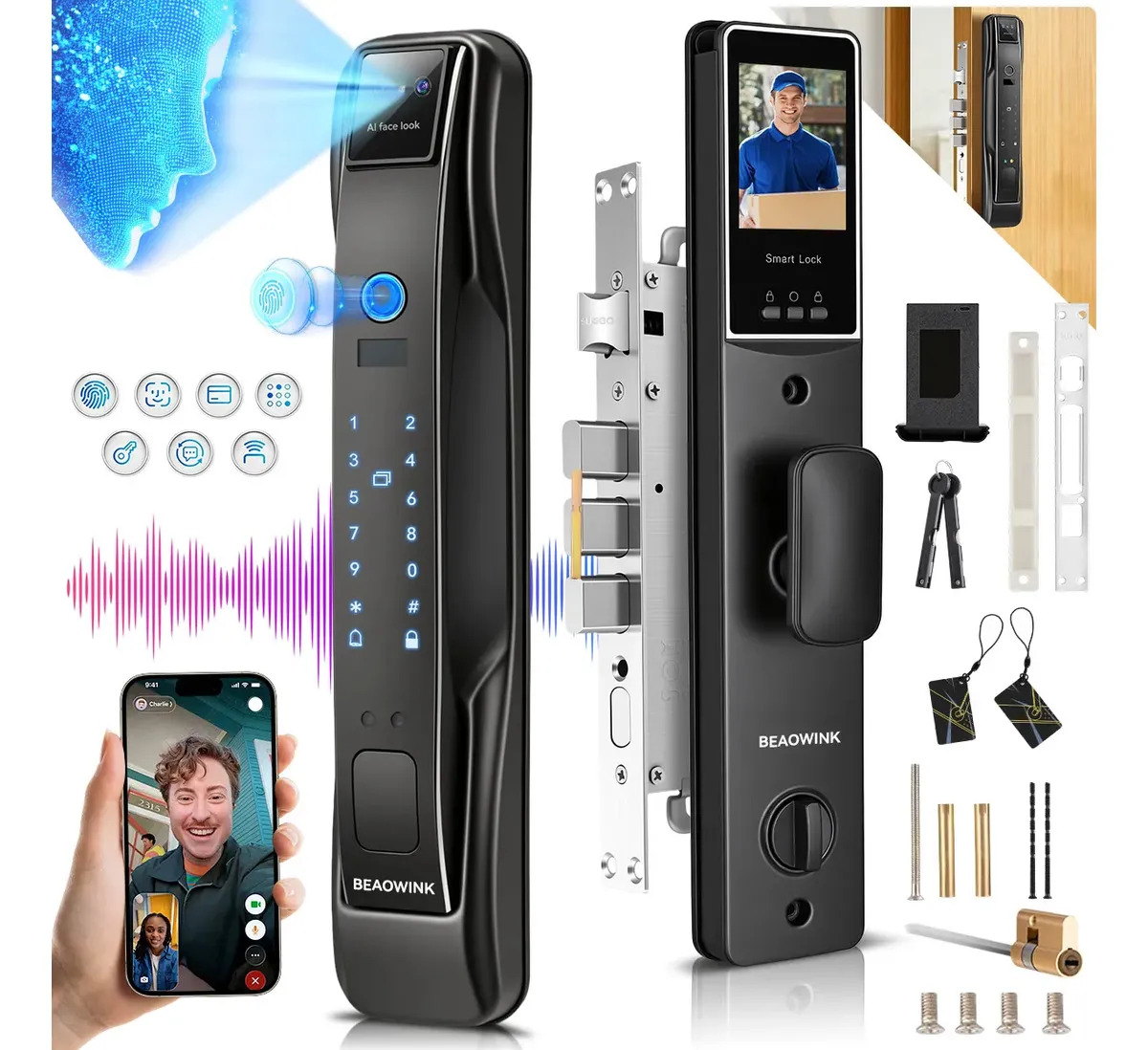 Cerradura Seguridad Inteligente Electrónica With App Y 6 Desbloquear, 4 En 1 Beaowink Kit De Lock Puerta Smart Digital Wifi Control Remoto Con Pantalla, Derecha/izquierda Para Una 