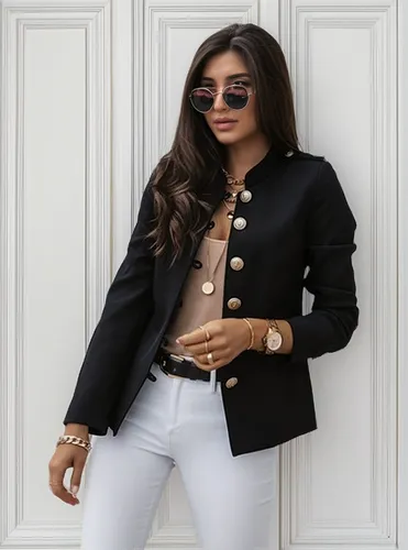 Blazer Manga Larga De Color Entero Con Botón Para Mujer