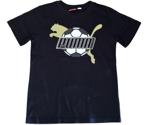 Puma Remera Negra Niños Unisex T7 Años Estampa Puma Imp.usa