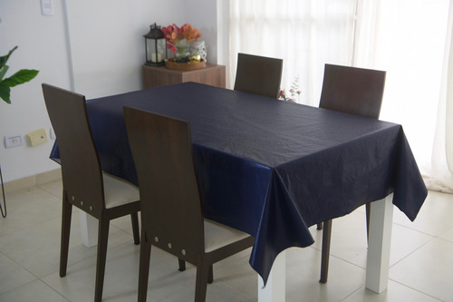 Mantel Cuerina Impermeable Cuadrado 1.40x1.40 Ecocuero Color Azul Oscuro Liso