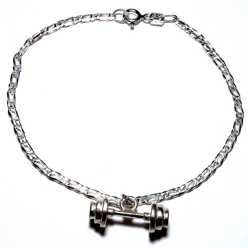 Pulsera Pesa Mancuerna De Gym Para Dama En Plata.925 18.5cm