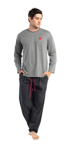 Pijama Hombre Largo Algod n Gris Talla S Art.mt30140 Cuotas sin