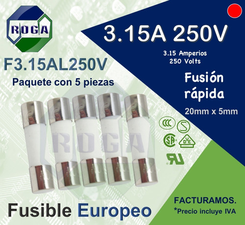 5pz Fusible Europeo Cerámico 3.15a 250v | 3.15 Amperios