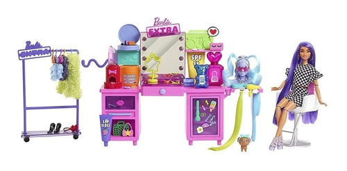 Imagem 2 de 9 de Barbie Extra 2021 Cabelo Azul Penteadeira C Luz Oriental