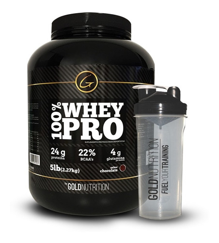 Proteina + Vaso - 100% Whey Pro 5 Lb + Shaker Gold Nutrition